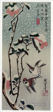 Utagawa Hiroshige Painting - sparrows and camellias in the snow 1838 Utagawa Hiroshige Ukiyoe